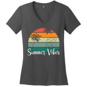 Summer Vibes Palm Trees Retro Sunset Women's V-Neck T-Shirt