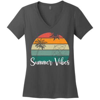 Summer Vibes Palm Trees Retro Sunset Women's V-Neck T-Shirt