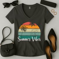 Summer Vibes Palm Trees Retro Sunset Women's V-Neck T-Shirt
