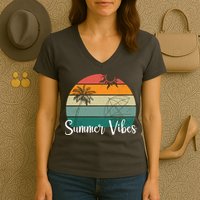 Summer Vibes Palm Trees Retro Sunset Women's V-Neck T-Shirt