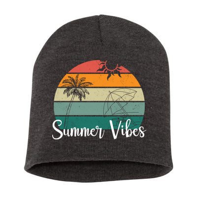 Summer Vibes Palm Trees Retro Sunset Short Acrylic Beanie