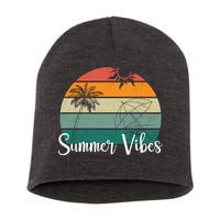 Summer Vibes Palm Trees Retro Sunset Short Acrylic Beanie