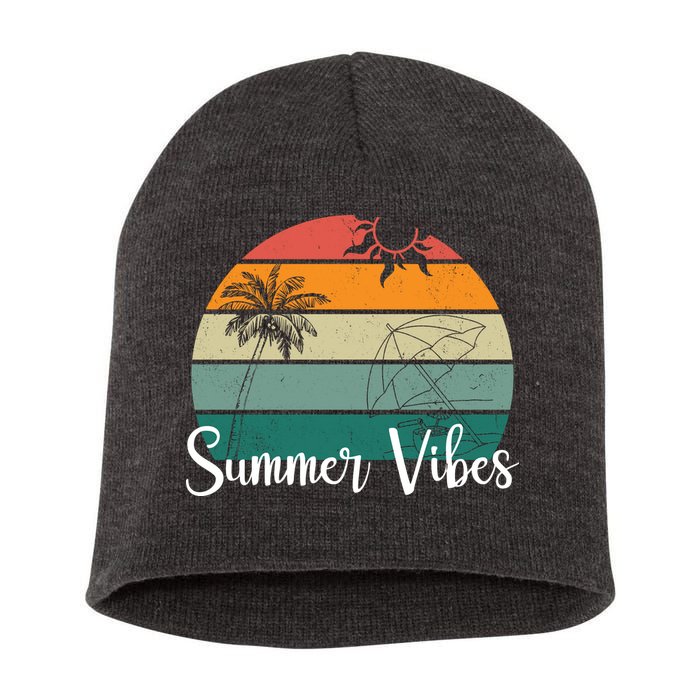 Summer Vibes Palm Trees Retro Sunset Short Acrylic Beanie