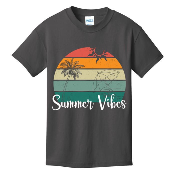 Summer Vibes Palm Trees Retro Sunset Kids T-Shirt