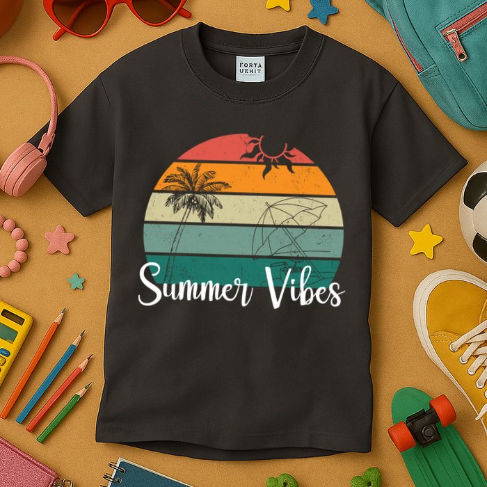 Summer Vibes Palm Trees Retro Sunset Kids T-Shirt