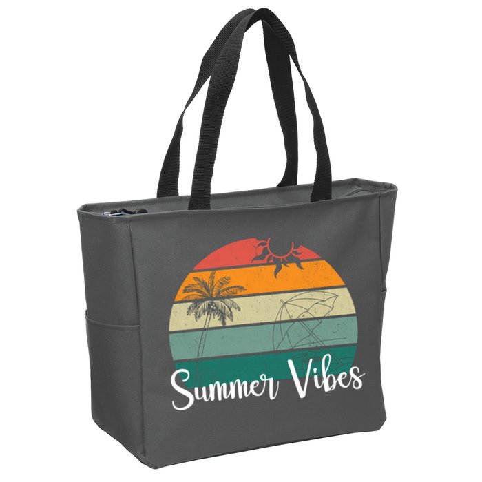 Summer Vibes Palm Trees Retro Sunset Zip Tote Bag