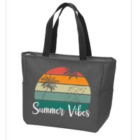 Summer Vibes Palm Trees Retro Sunset Zip Tote Bag