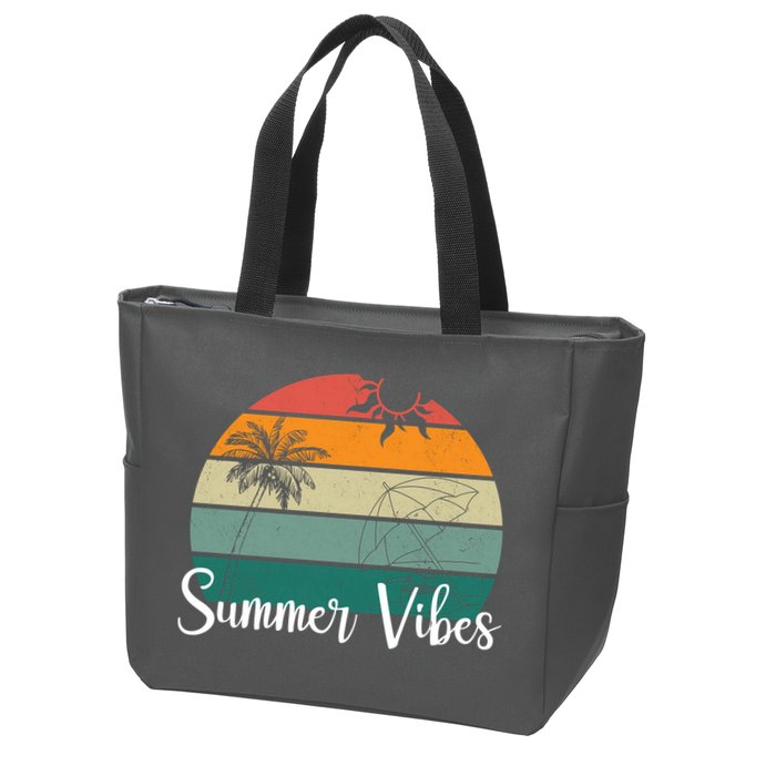 Summer Vibes Palm Trees Retro Sunset Zip Tote Bag