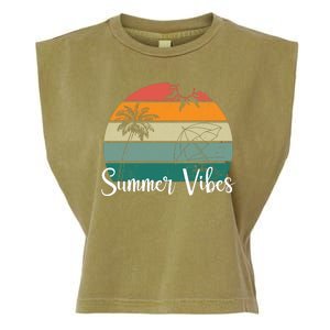 Summer Vibes Palm Trees Retro Sunset Garment-Dyed Women's Muscle Tee