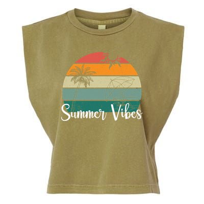 Summer Vibes Palm Trees Retro Sunset Garment-Dyed Women's Muscle Tee
