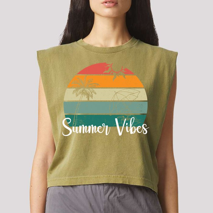 Summer Vibes Palm Trees Retro Sunset Garment-Dyed Women's Muscle Tee