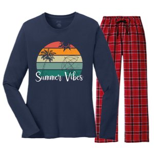 Summer Vibes Palm Trees Retro Sunset Women's Long Sleeve Flannel Pajama Set 