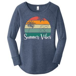 Summer Vibes Palm Trees Retro Sunset Women's Perfect Tri Tunic Long Sleeve Shirt