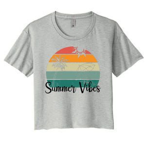 Summer Vibes Palm Trees Retro Sunset Women's Crop Top Tee