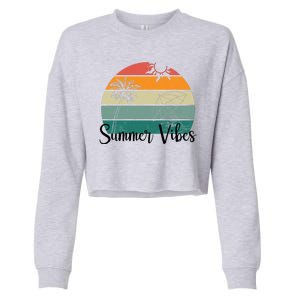 Summer Vibes Palm Trees Retro Sunset Cropped Pullover Crew