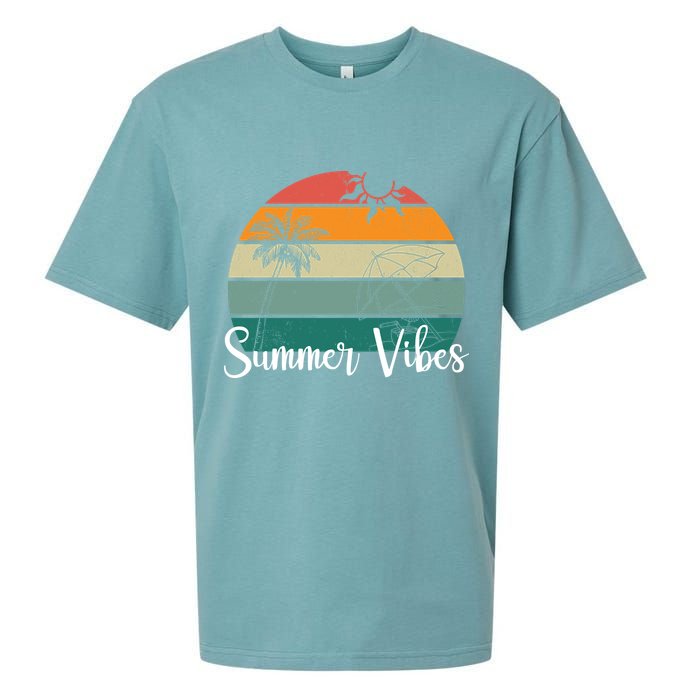 Summer Vibes Palm Trees Retro Sunset Sueded Cloud Jersey T-Shirt