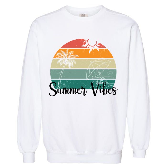 Summer Vibes Palm Trees Retro Sunset Garment-Dyed Sweatshirt
