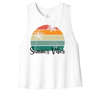 Summer Vibes Palm Trees Retro Sunset Women's Racerback Cropped Tank