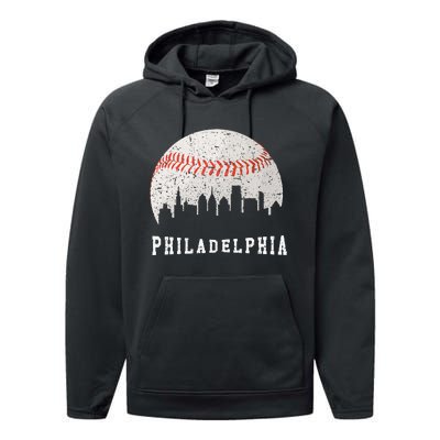 Skyline Vintage Philadelphia Baseball Fans Performance Fleece Hoodie