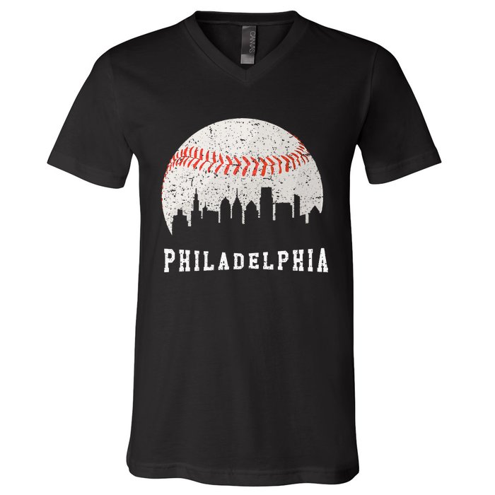 Skyline Vintage Philadelphia Baseball Fans V-Neck T-Shirt