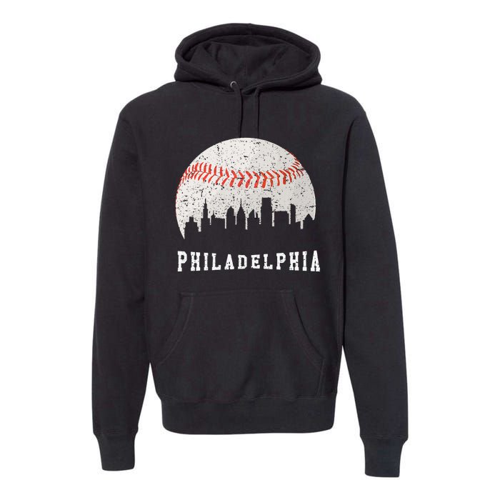 Skyline Vintage Philadelphia Baseball Fans Premium Hoodie