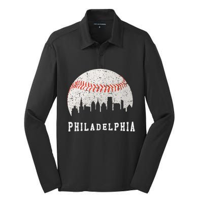 Skyline Vintage Philadelphia Baseball Fans Silk Touch Performance Long Sleeve Polo