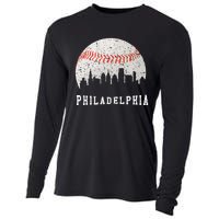 Skyline Vintage Philadelphia Baseball Fans Cooling Performance Long Sleeve Crew