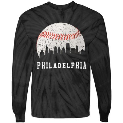 Skyline Vintage Philadelphia Baseball Fans Tie-Dye Long Sleeve Shirt