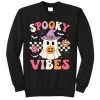 Spooky Vibes Retro Ghost Holding Pumpkin Halloween Sweatshirt