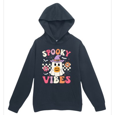 Spooky Vibes Retro Ghost Holding Pumpkin Halloween Urban Pullover Hoodie