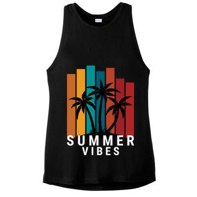 Summer Vibes Retro Palm Tree Ladies PosiCharge Tri-Blend Wicking Tank
