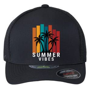 Summer Vibes Retro Palm Tree Flexfit Unipanel Trucker Cap