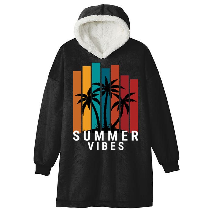 Summer Vibes Retro Palm Tree Hooded Wearable Blanket
