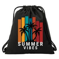 Summer Vibes Retro Palm Tree Drawstring Bag