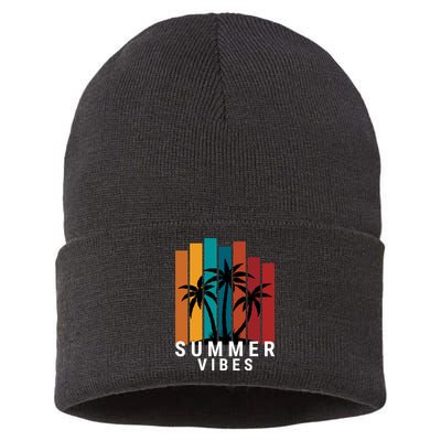 Summer Vibes Retro Palm Tree Sustainable Knit Beanie