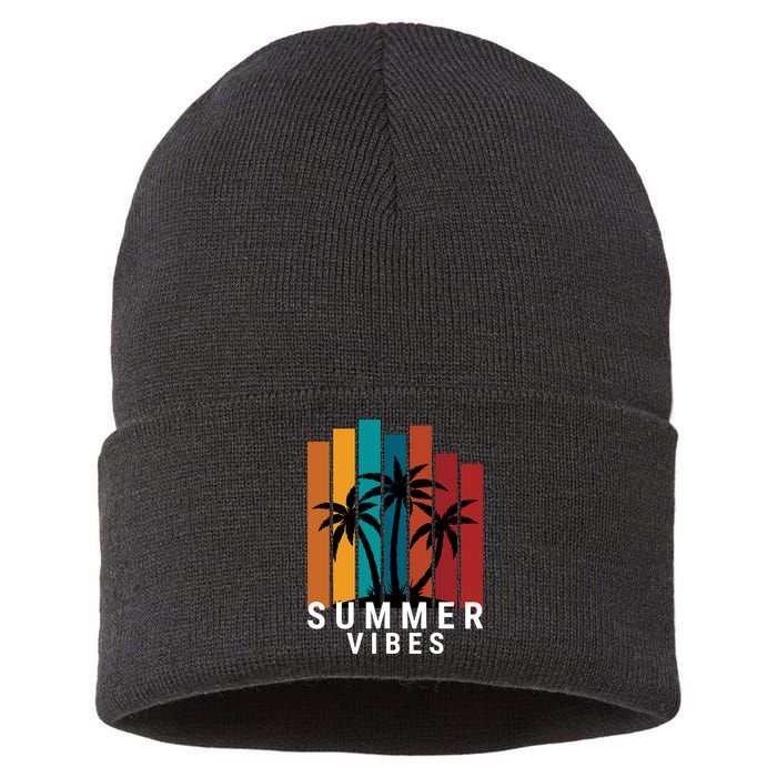 Summer Vibes Retro Palm Tree Sustainable Knit Beanie