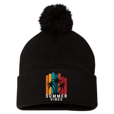 Summer Vibes Retro Palm Tree Pom Pom 12in Knit Beanie