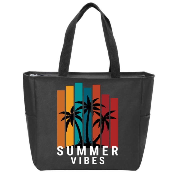Summer Vibes Retro Palm Tree Zip Tote Bag