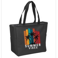 Summer Vibes Retro Palm Tree Zip Tote Bag