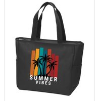 Summer Vibes Retro Palm Tree Zip Tote Bag