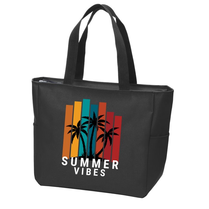 Summer Vibes Retro Palm Tree Zip Tote Bag