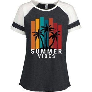 Summer Vibes Retro Palm Tree Enza Ladies Jersey Colorblock Tee