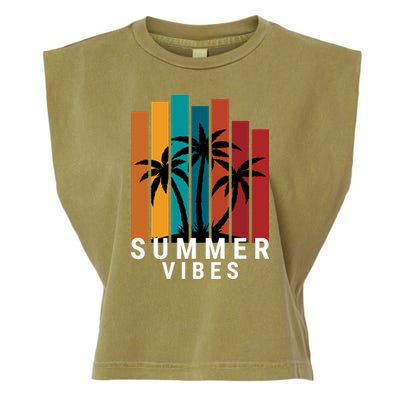 Summer Vibes Retro Palm Tree Garment-Dyed Women's Muscle Tee