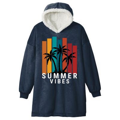 Summer Vibes Retro Palm Tree Hooded Wearable Blanket