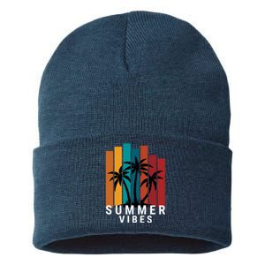 Summer Vibes Retro Palm Tree Sustainable Knit Beanie