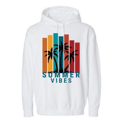 Summer Vibes Retro Palm Tree Garment-Dyed Fleece Hoodie