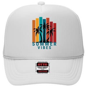 Summer Vibes Retro Palm Tree High Crown Mesh Back Trucker Hat