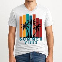 Summer Vibes Retro Palm Tree V-Neck T-Shirt