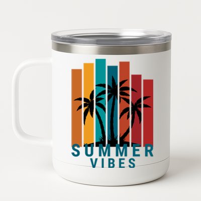 Summer Vibes Retro Palm Tree 12 oz Stainless Steel Tumbler Cup