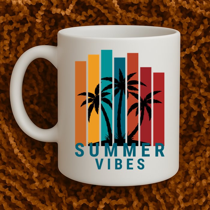 Summer Vibes Retro Palm Tree Coffee Mug